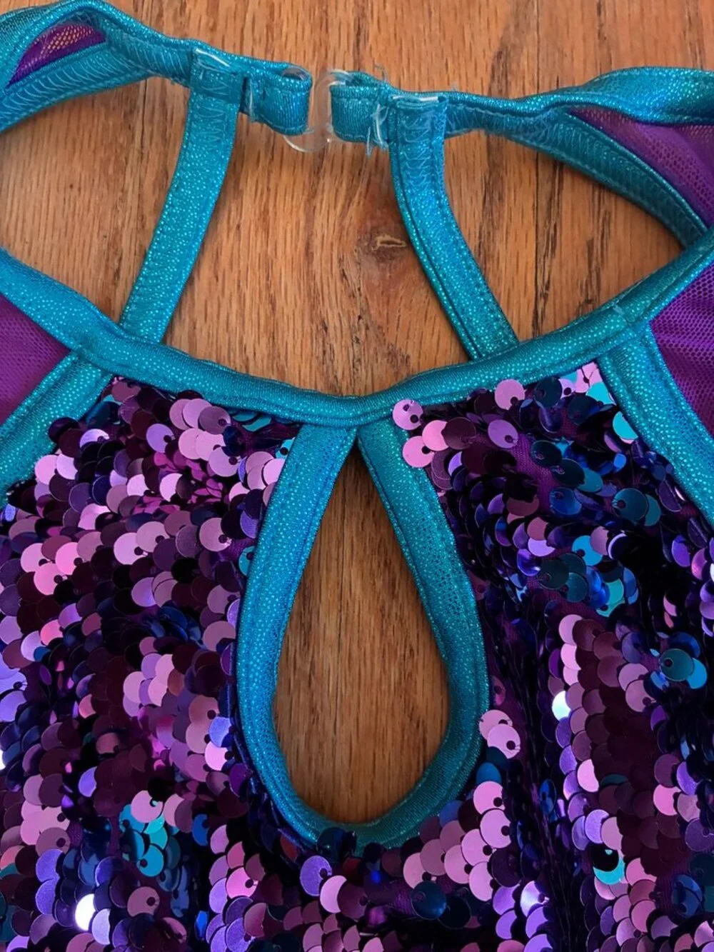 Weissman Purple Teal Sequin Mesh Dance Biketard Size SA (~14-16)